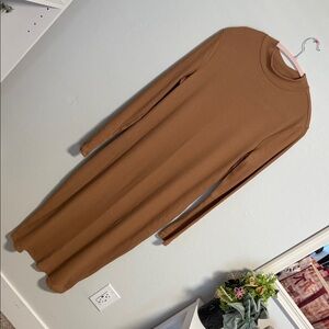 Ribbed Long Sleeve Midi Dress - Camel Brown